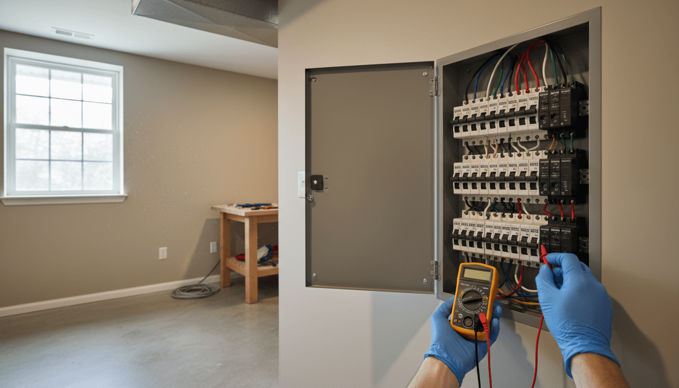 Electrical panel with labeled circuit breakers