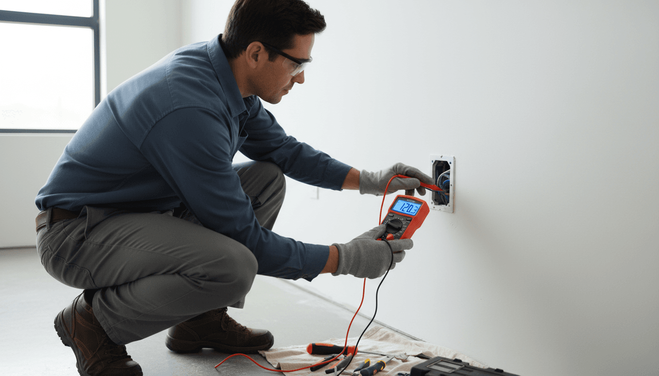 Testing voltage on a newly installed outlet with a multimeter